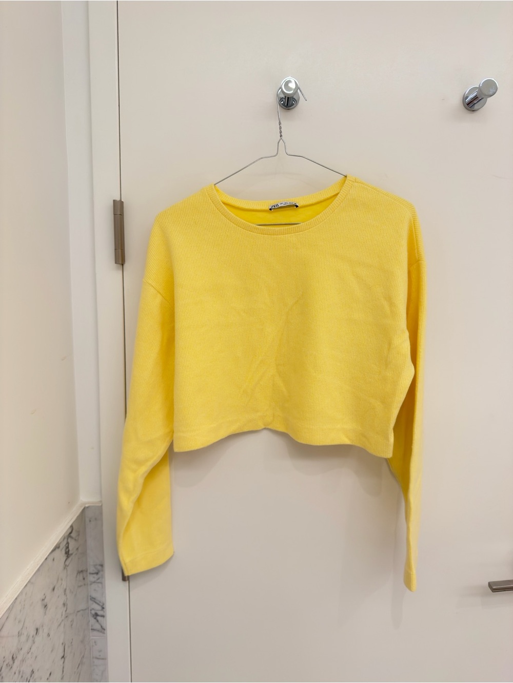 Zara Bright Yellow Cropped Crewneck Sweatshirt